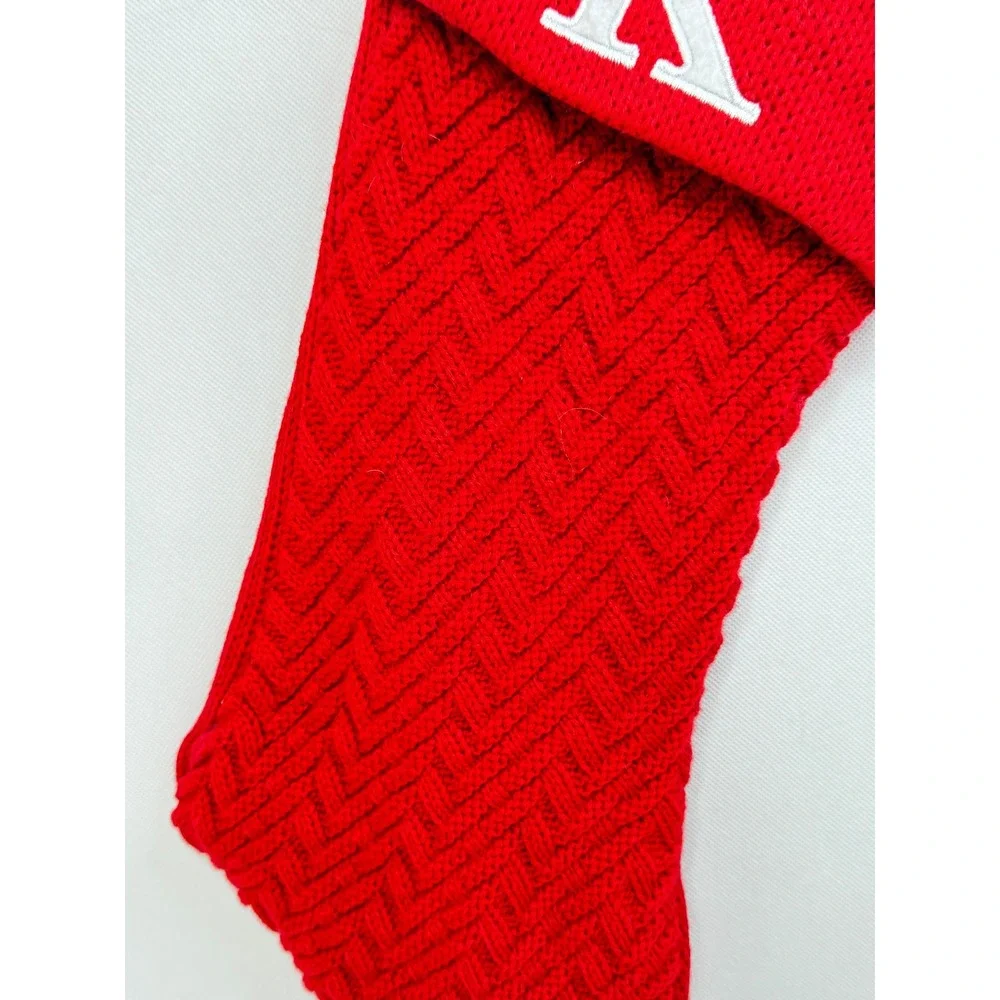 Holiday Time‎ Red Knit Christmas Stocking K Monogram 18